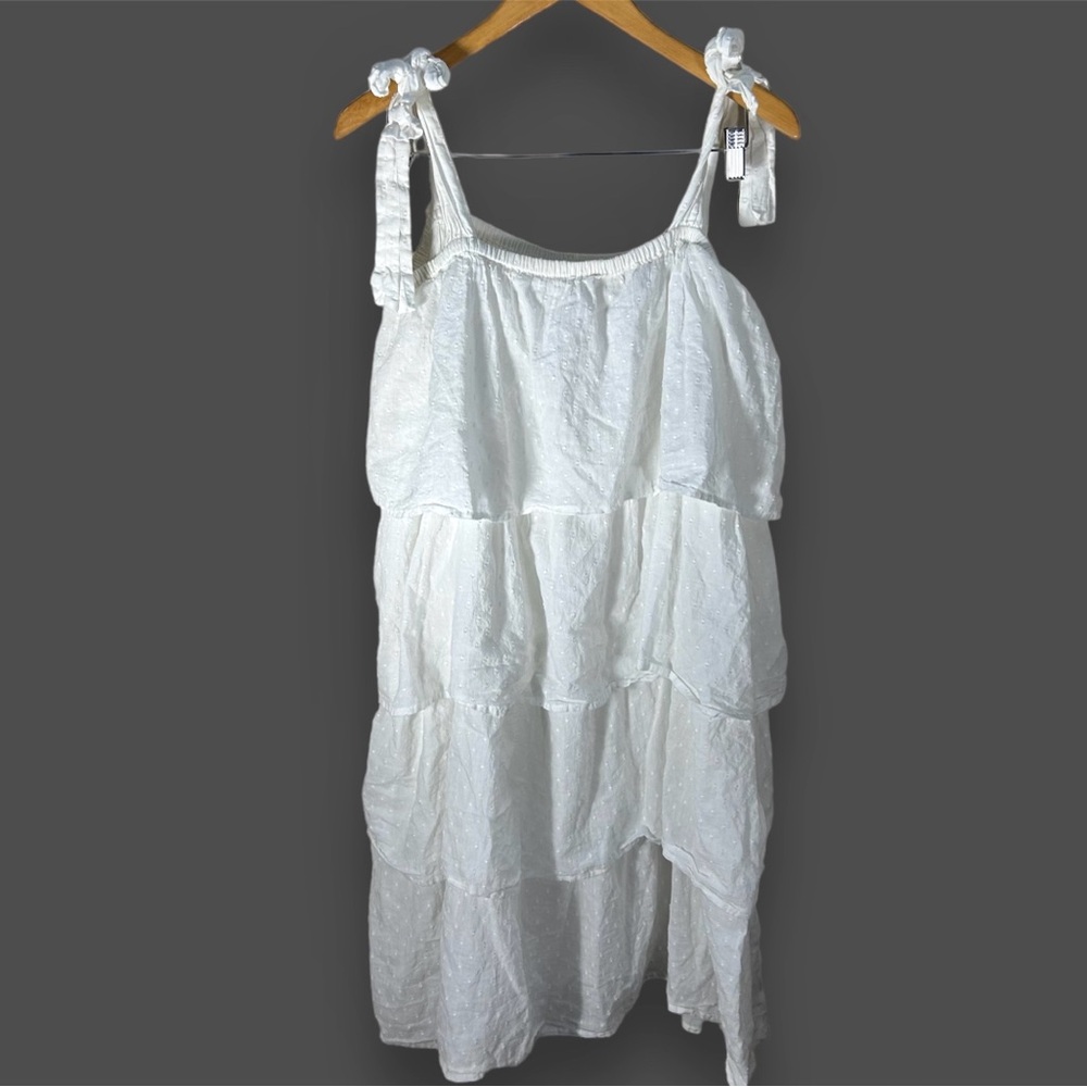 Victoria Dunn White Ruffle Swiss Dot Cotton Mini Sundress Size Medium